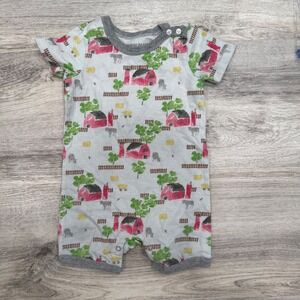 Burts Bees Baby Barnyard Farm Print Organic Cotton Romper 3-6M Grey Red